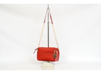 NEW! Isaac Mizrahi Red Leather Shoulder Bag With Chain Detail