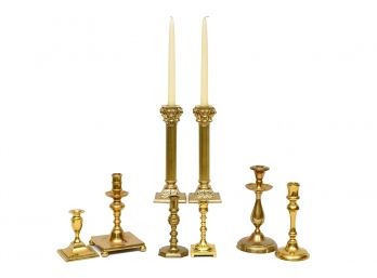 Collection Of Brass Candlestick Holders