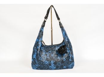 NEW! Whiting & Davis Blue And Black Shoulder Bag With Rose Detail