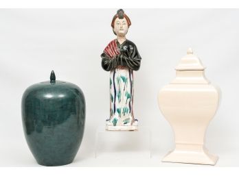 Ethan Allen Home Collection Asian Figurine, Ginger Jar And Jaru 1987 Decorative Jar