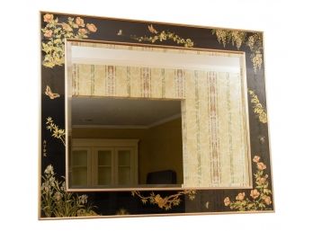 Signed Harrison '86 Reverse Hand Painted Glass Beveled Edge Wall Mirror