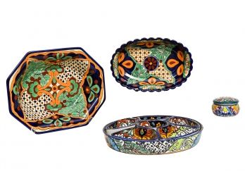 Collection Of Colorful Pottery From Mexico