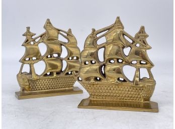 A Pair Of Brass Nautical Themed Bookends