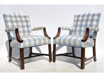 A Pair Of Vintage Armchairs In Blue Gingham