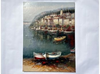 An Oil On Canvas, Unframed, European Harbor Scene, Signed C. Giuliano