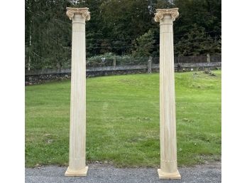 A Pair Of Large Wood Ionic Fluted Columns With Acrylic Capitals And Base