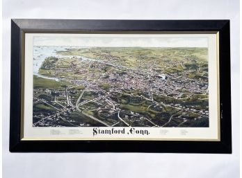 A Vintage Framed Aerial View Of Stamford, CT.