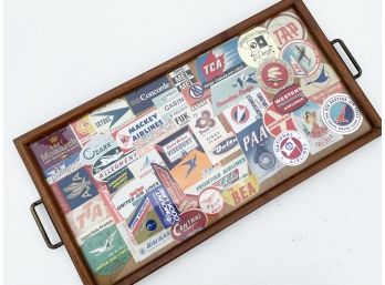 A Glass Tray, With Vintage Travel Stickers Within