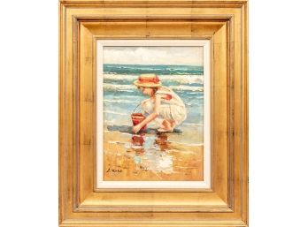 L. Rose Decorative Oil On Canvas, Girl At The Beach