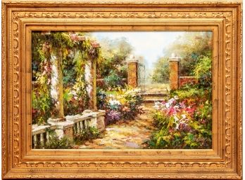 A Large And Heavy Oil On Canvas Of A Garden Gate