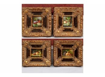 Set Of Four Petite Oil On Boards With Fruit Still Life