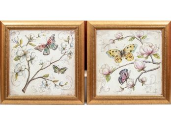 Pair Of Garden And Butterfly Framed Prints By Kate Miller- McRostie
