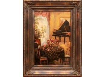 Signed Oil On Canvas With Piano And Table