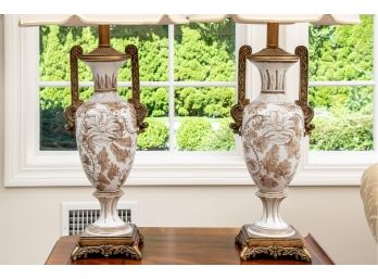 Pair Of Berman Brown Floral Decorative Table Lamps