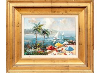 Decorative Oil On Canvas With Coastal Scene