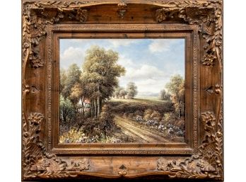 A Large And Heavy Oil On Canvas With Landscape Signed Lagache