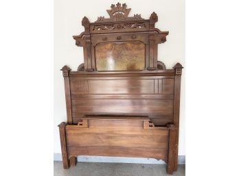 Late 19th C Antique Eastlake Burlwood/Walnut Bed Frame With Rails (Full Or Queen)