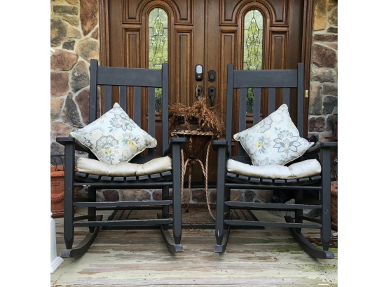 Pair Rocking Chairs & Wrought Iron Plant Stand