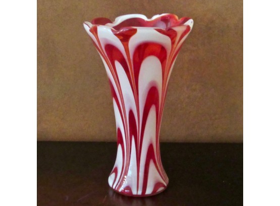 Red & White Swirled Glass Vase