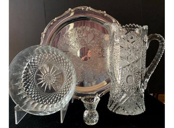 Silver Pedestal Platter / Cake Plate & Crystal/Glass (VALUED $100+)