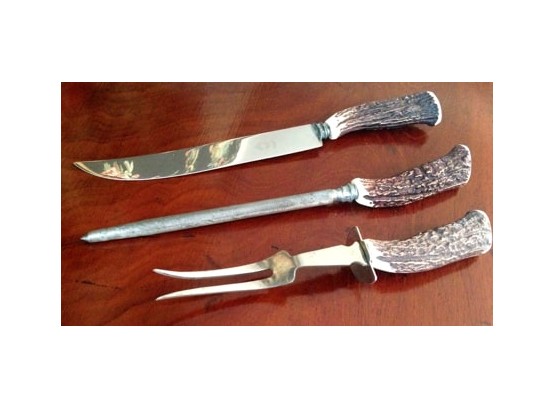 SHEFFIELD - 3 Piece English Stag-Horn Carving Set (VALUED $500+)