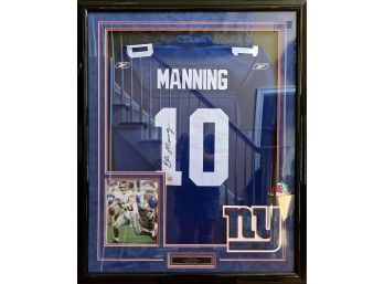 Framed, Autographed Eli Manning Giants Jersey
