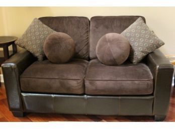 Leather & Micro-Suede Loveseat W/ Pillows
