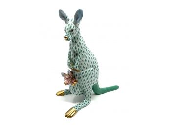 Herend Kangaroo And Baby Figurine - Handmade And Handpainted With 24k Gold Accents