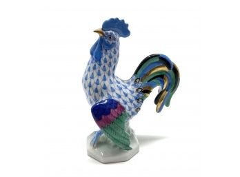 Herend Cocky Rooster Blue - Handpainted With 24k Gold Accents