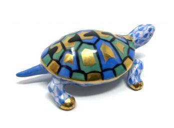 Herend Baby Turtle  In Blue - Handmade And Handpainted With 24k Gold Accents