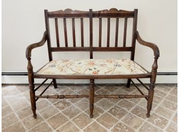 Vintage Wooden Bench With Upholstered Seat