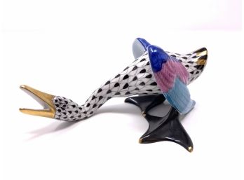 Herend Wild Goose In Black - Handmade And Hand Painted With 24k Gold Accents