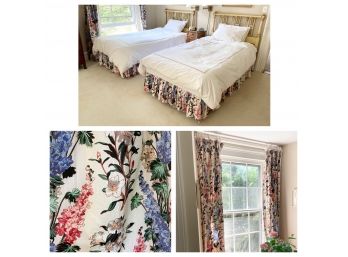 Matching Floral Bedskirts (2) And Curtain Panels (6)