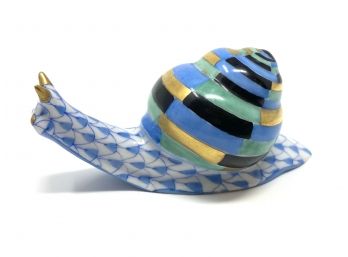 Herend Baby Snail In Blue - Handpainted With 24k Gold Accents.