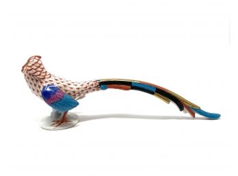 Herend Pheasant With Long Tail - Handmade And Hand Painted With 24k Gold Accents