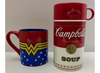 Vintage Campbell's Soup Thermos & Wonder Woman Coffee Mug