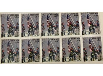 2001, America Responds: 9/11 Heroes USA ~ 10 Stamps