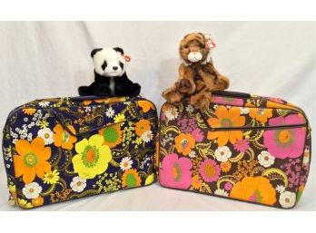 Two Vintage Hinomoto Floral Suitcases Including Traveling Companion