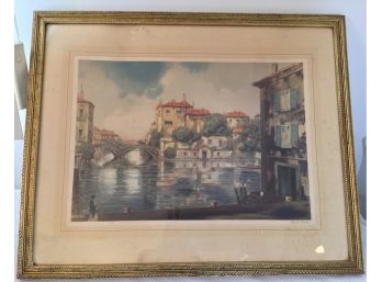 Claude Dowal Antique Print  'On The Thames'