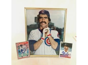 Bill Buckner Framed Photograph & Two Autographed Baseball Cards