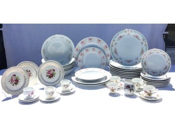Dinnerware Grouping Including Three American Limoges 22K Trim Plates