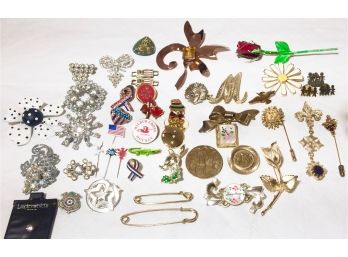 Large Variety Of Decorative Vintage Pins Plus