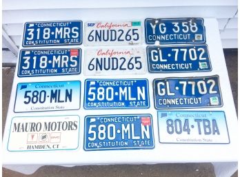 Eleven Aluminum State License Plates & Five Plastic Dealer Plates