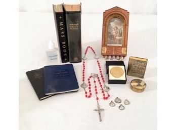 Vintage Religious Grouping Including Pope John Paul II Commemorative Coin