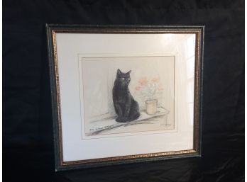 Black Cat In The Window Colored Pencil Signed & Numbered By Artist