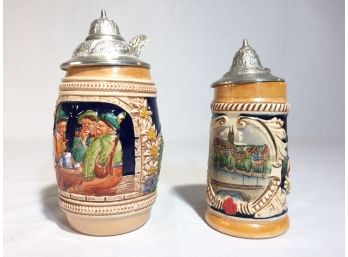 Pair Of Vintage Lidded German Beer Steins