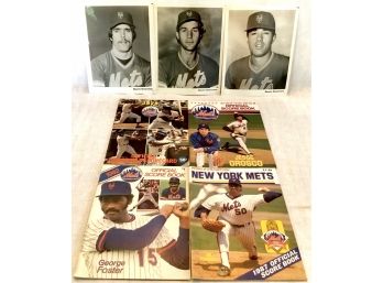 New York Mets Official Scorebooks & Three Black & White  Player Photographs