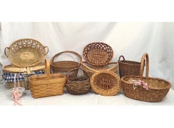 Large Basket Grouping Including Longaberger Hand Woven Basket
