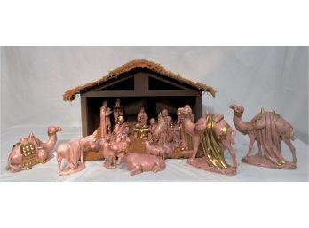 Stunning Hand Painted Pink & Gold  Vintage Nativity