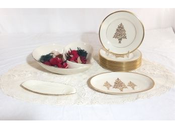 Lenox Gold Trim Heart Bowl & Eternal Christmas Plates